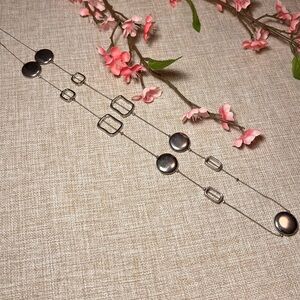 VINTAGE Silver Circle and Square Long Maximalist Elegant Layering Necklace